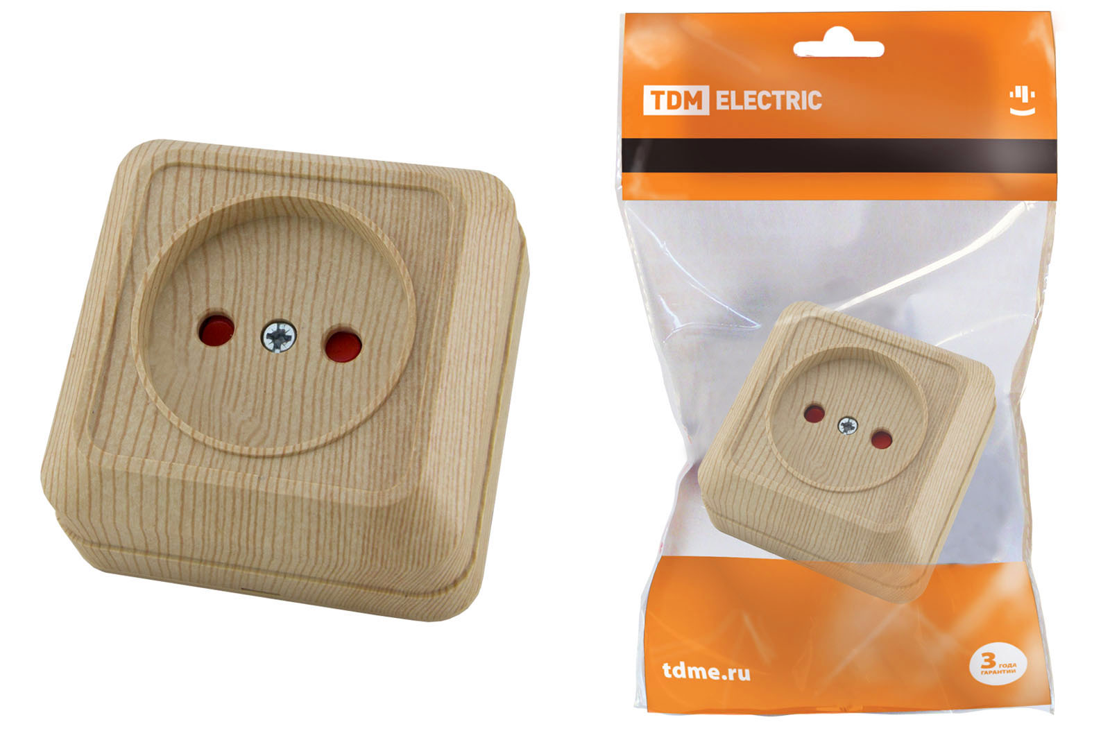 Розетка 2П открытой установки с з/ш IP20 10А, сосна Ладога